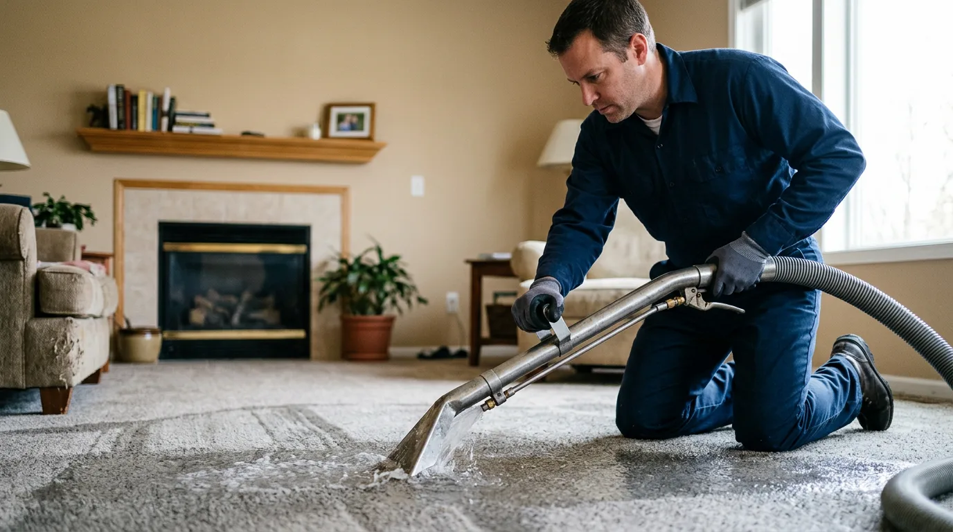 Water damage restoration technician working near New Milford, NJ
